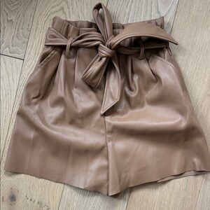 Zara High-Waist Faux Leather Paperbag Shorts in Brown